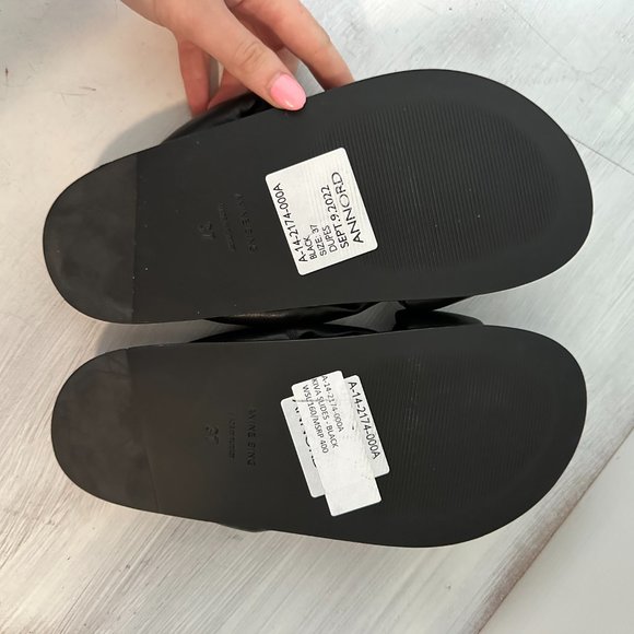 ❌SOLD❌Anine Bing Kiva Slide Sandals Sz 37 Black Leather Padded Crossover Straps - Picture 8 of 9